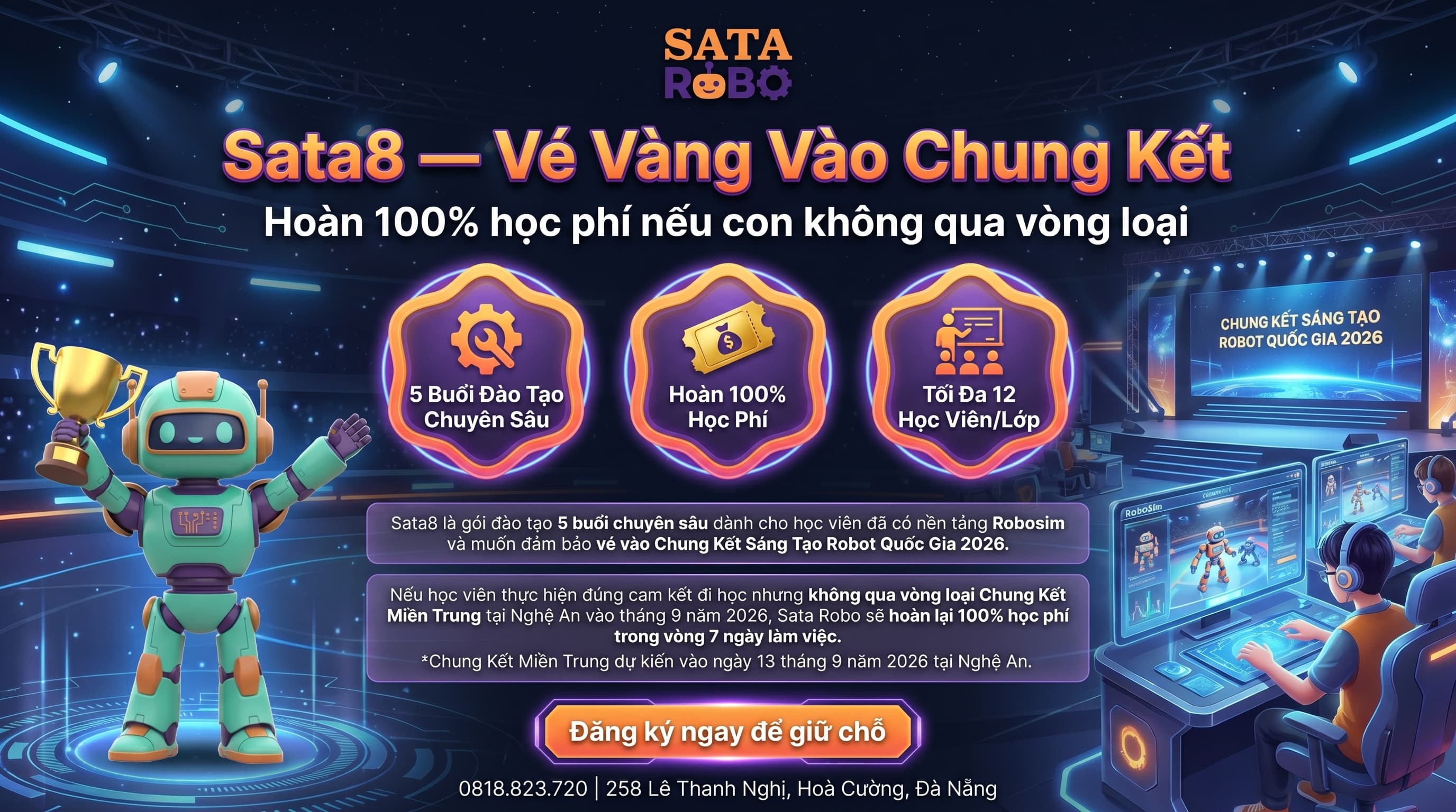 Sata8 — Vé Vàng Chung Kết: Cam Kết Hoàn 100% Học Phí Nếu Con Không Vượt Vòng Loại